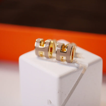 [Vicky]MINI POP H GOLD EARRINGS GREY