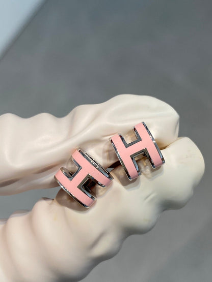 [Vicky]MINI POP H SILVER EARRINGS PINK