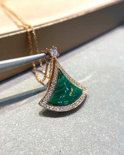 [Vicky]DREAM MALACHITE DIAMOND PAVED PINK GOLD NECKLACE