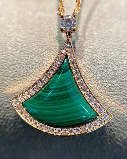 [Vicky]DREAM MALACHITE DIAMOND PAVED PINK GOLD NECKLACE