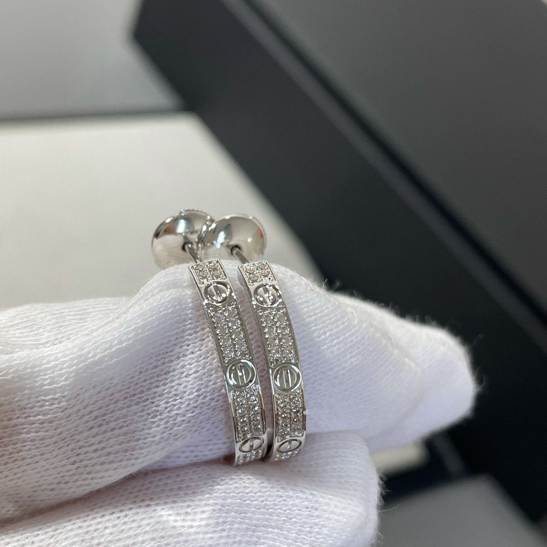 [Vicky]LOVE DIAMOND SILVER HOOP EARRINGS