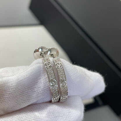 [Vicky]LOVE DIAMOND SILVER HOOP EARRINGS