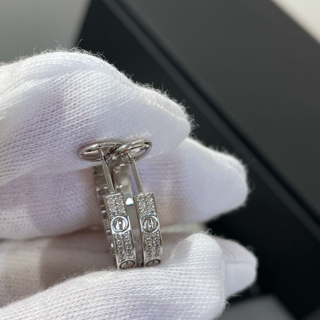 [Vicky]LOVE DIAMOND SILVER HOOP EARRINGS