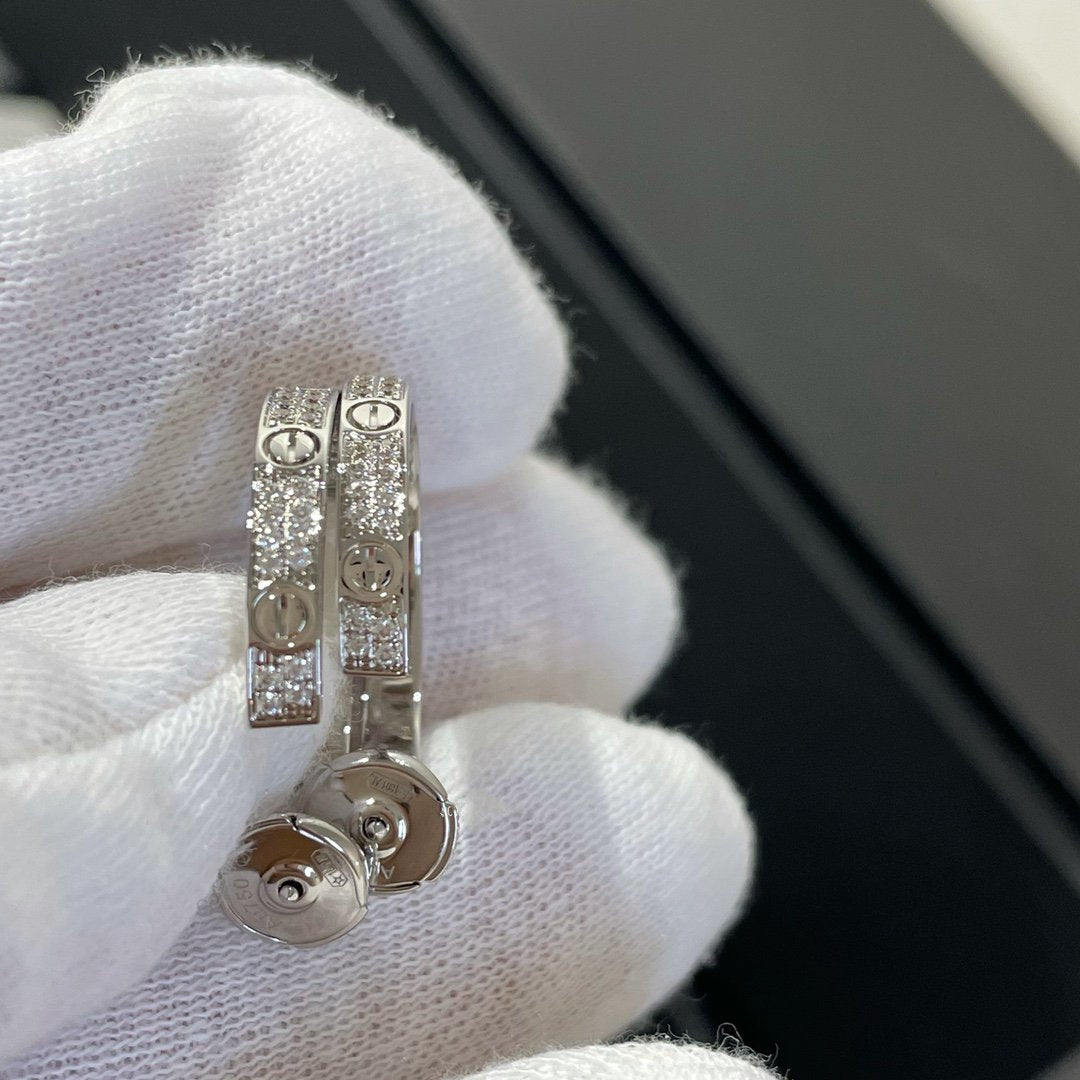 [Vicky]LOVE DIAMOND SILVER HOOP EARRINGS