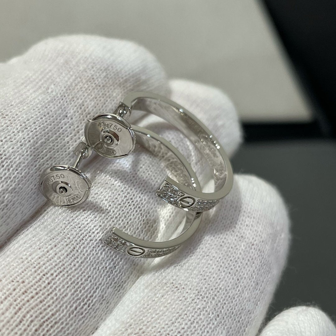 [Vicky]LOVE DIAMOND SILVER HOOP EARRINGS