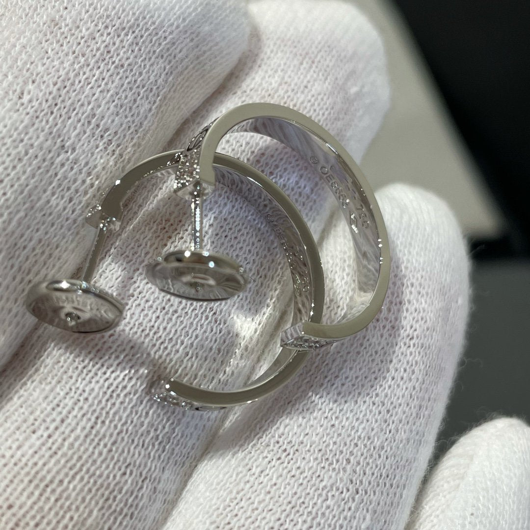 [Vicky]LOVE DIAMOND SILVER HOOP EARRINGS