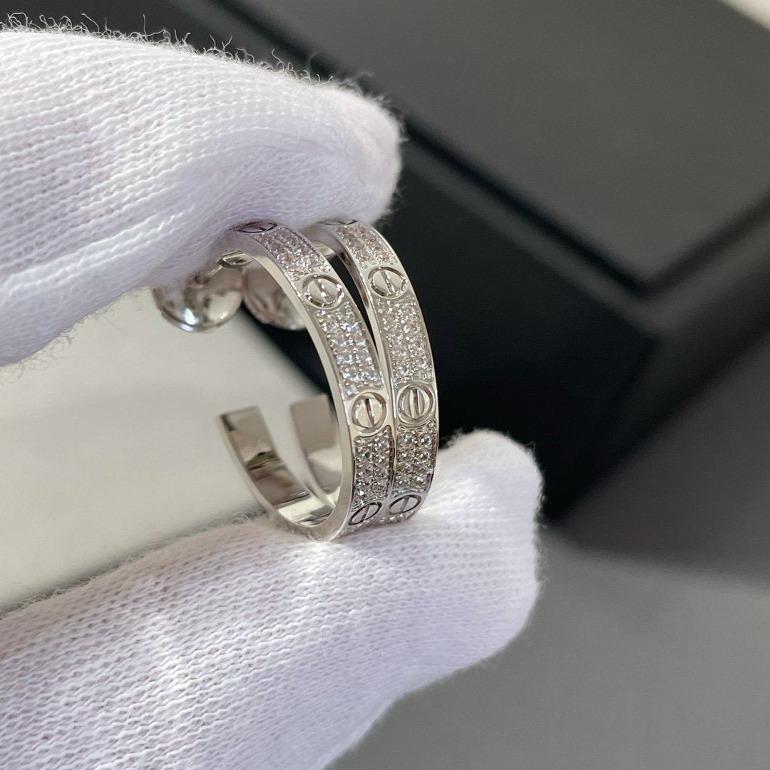 [Vicky]LOVE DIAMOND SILVER HOOP EARRINGS