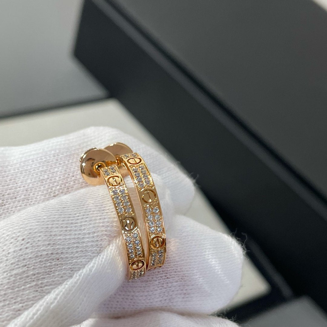 [Vicky]LOVE DIAMOND PINK GOLD HOOP EARRINGS