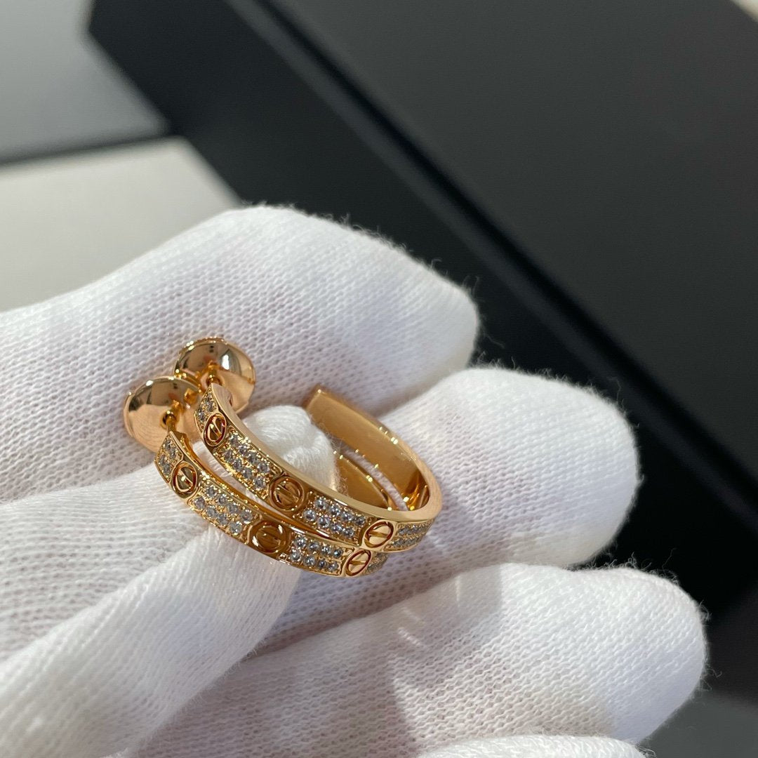 [Vicky]LOVE DIAMOND PINK GOLD HOOP EARRINGS