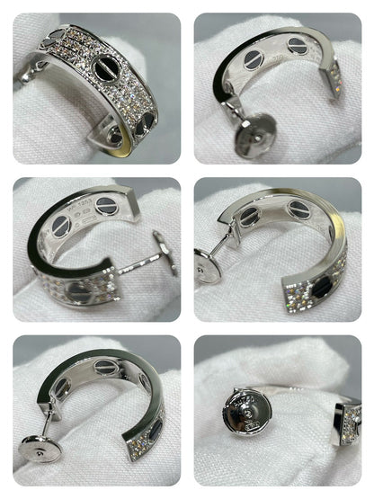 [Vicky]LOVE CERAMIC DIAMOND PAVED SILVER EARRINGS