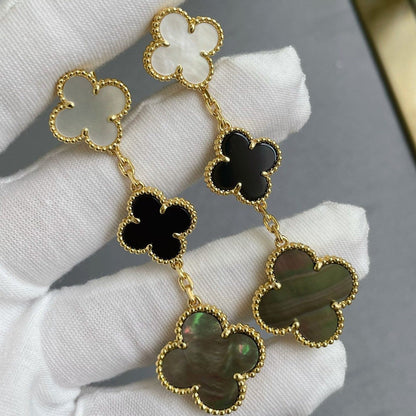 [Vicky]CLOVER 3 MOTIF MOP ONYX DARK MOP PINK GOLD EARRINGS