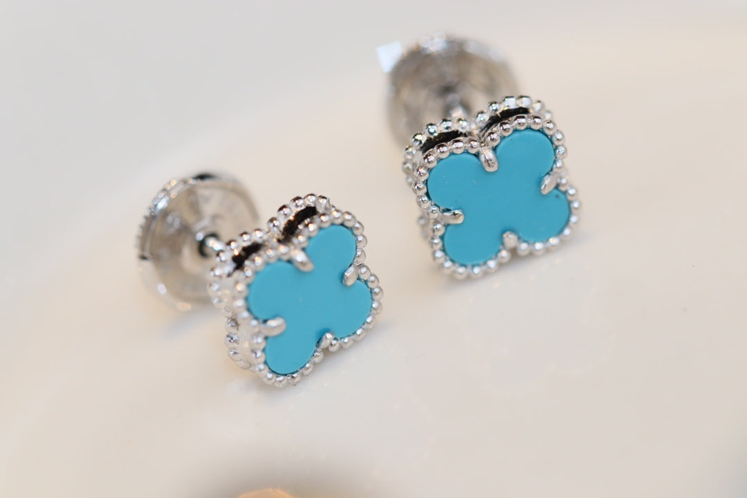 [Vicky]CLOVER MINI TURQUOISE SILVER STUD EARRINGS