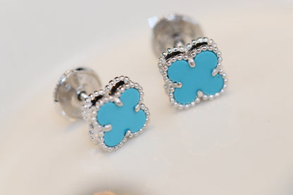 [Vicky]CLOVER MINI TURQUOISE SILVER STUD EARRINGS