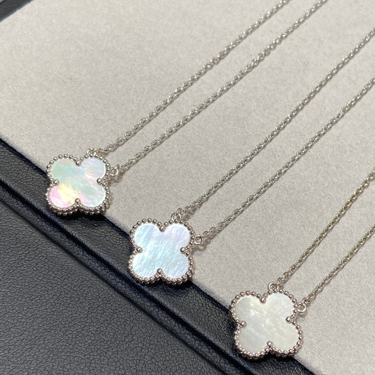 [Vicky]CLOVER MEDIUM SILVER WHITE MOP NECKLACE