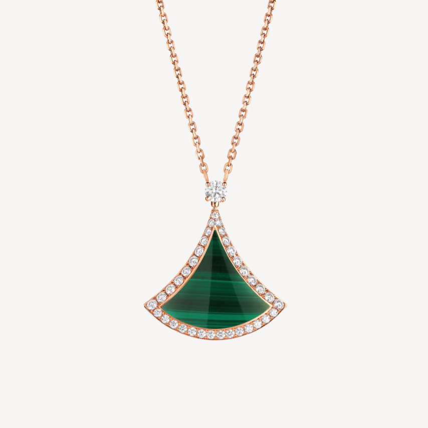 [Vicky]DREAM MALACHITE DIAMOND PAVED PINK GOLD NECKLACE