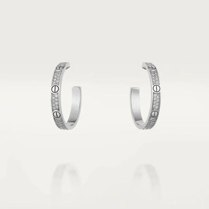 [Vicky]LOVE DIAMOND SILVER HOOP EARRINGS